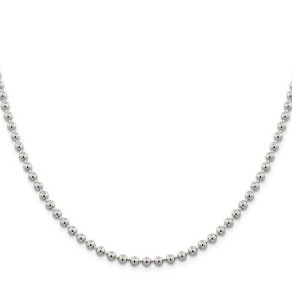 4mm Sterling Silver, Solid Beaded Chain Necklace, 16 Inch